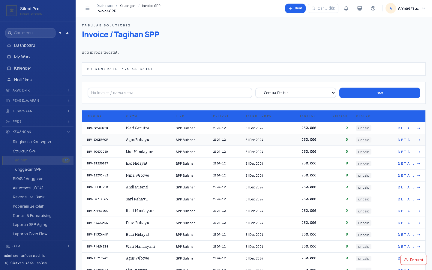 Invoice & tagihan SPP